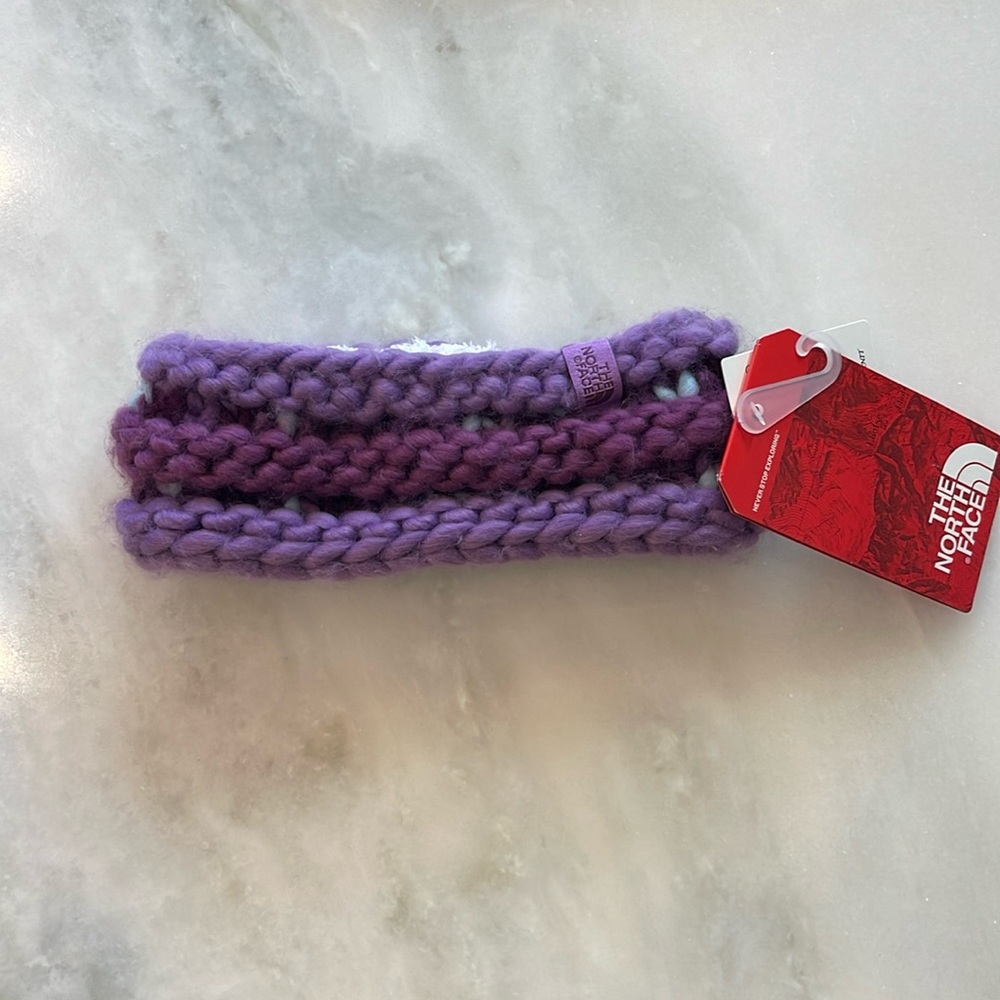 Girls The North Face Hand Knit Nanny Knot Purple Earband Youth One Size
